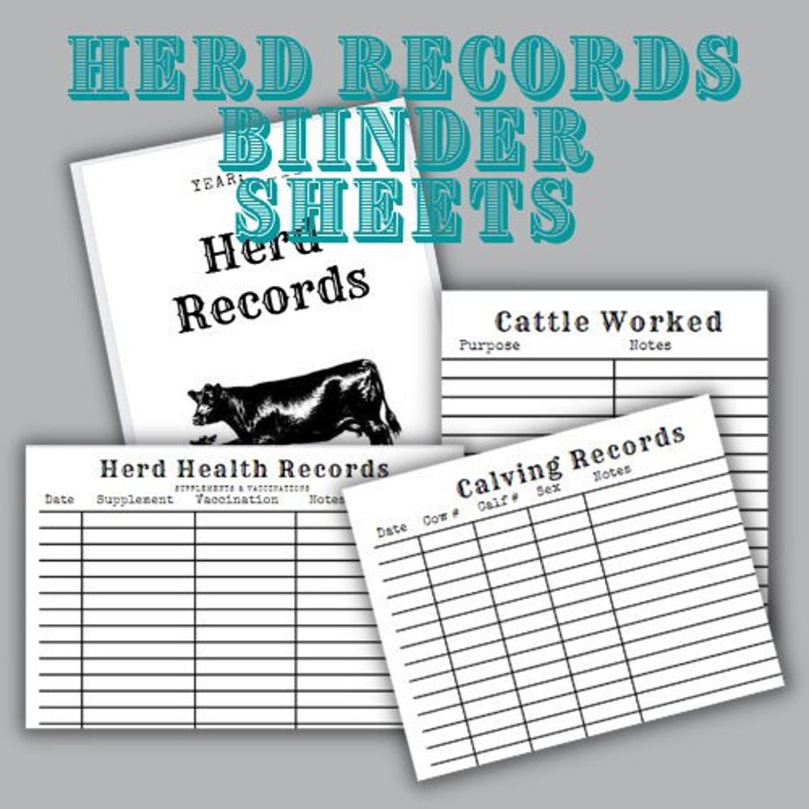 Cattle Record Book. Cattle Herd Binder. Calving. Health. Pasture