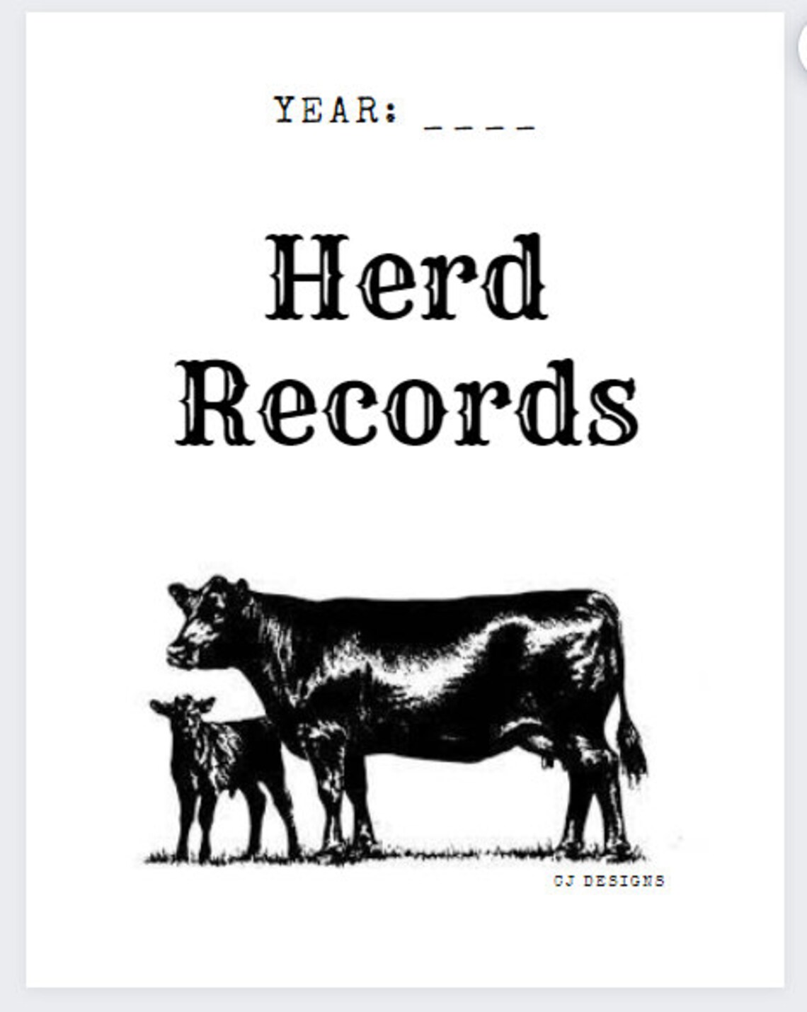 Cattle Record Book. Cattle Herd Binder. Calving. Health. Pasture