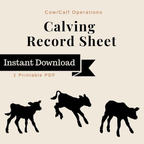Calving Record Sheet Printable | Cattle Log Book (PDF Download)