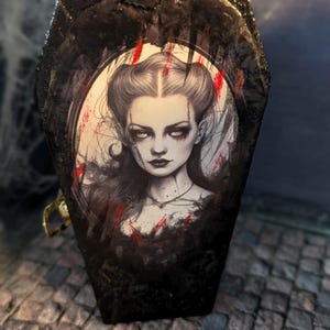 Gothic Coffin jewelry box and bat earrings and necklace