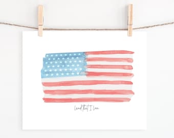 4th of July Printable, National Anthem, Watercolor Flag, Patriotic Decor, Independence Day, Memorial Day, Patriotic Printable