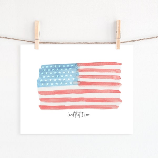 4th of July Printable, National Anthem, Watercolor Flag, Patriotic Decor, Independence Day, Memorial Day, Patriotic Printable