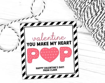 Etiquetas Pop It del Día de San Valentín, San Valentín en el aula, Etiquetas Pop It imprimibles, Etiquetas de regalo de juguetes inquietos de San Valentín, San Valentín editable en el aula