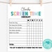 Screen Time Checklist for Kids, Printable Chore Chart, Daily Screen ...