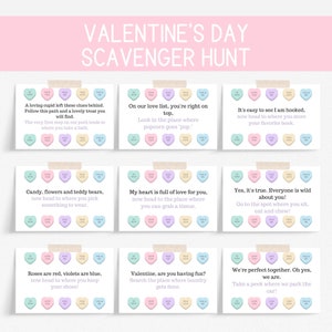 Búsqueda del tesoro del día de San Valentín en interiores, tarjetas de pistas imprimibles de búsqueda del tesoro de San Valentín para niños, pistas imprimibles de búsqueda del tesoro de San Valentín