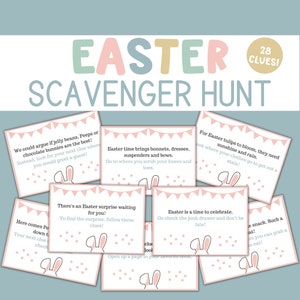 Indoor Easter Scavenger Hunt Easter Egg Hunt Clues Easter Treasure