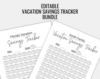 Editable Vacation Savings Tracker. Vacation Saving Challenge. Savings Printable, Family Vacation Tracker, Printable Vacation Tracker