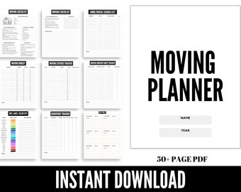 Printable Moving Planner - 50+ Pages - Checklists, Budget, Quotes, Cleaning, Address, Box Labels - Organize Your Move with Ease!
