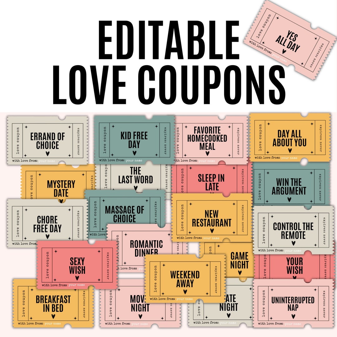 Love Coupons for Him Love Coupons for Her Printable - Etsy