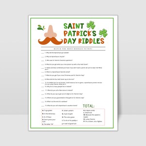 St Patrick's Day Riddle Game for Kids, Printable St Paddy's Day Party ...