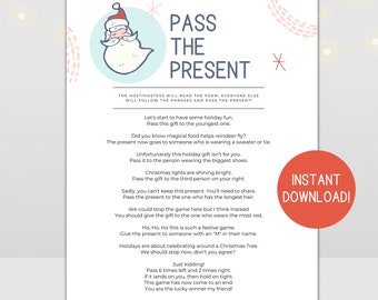 Pass the Present Game, Pass the Gift Game Poem, Pass the Parcel Game, Christmas Party Game, Christmas Group Game Printable, Instant Download