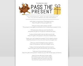 2023 Thanksgiving Pass the Present Printable Game for Families or Office Parties- Instant Download