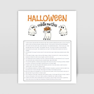 Halloween Riddle Me This, Halloween Trivia Game, Halloween Party Game, Halloween Game for Kids - Printable PDF