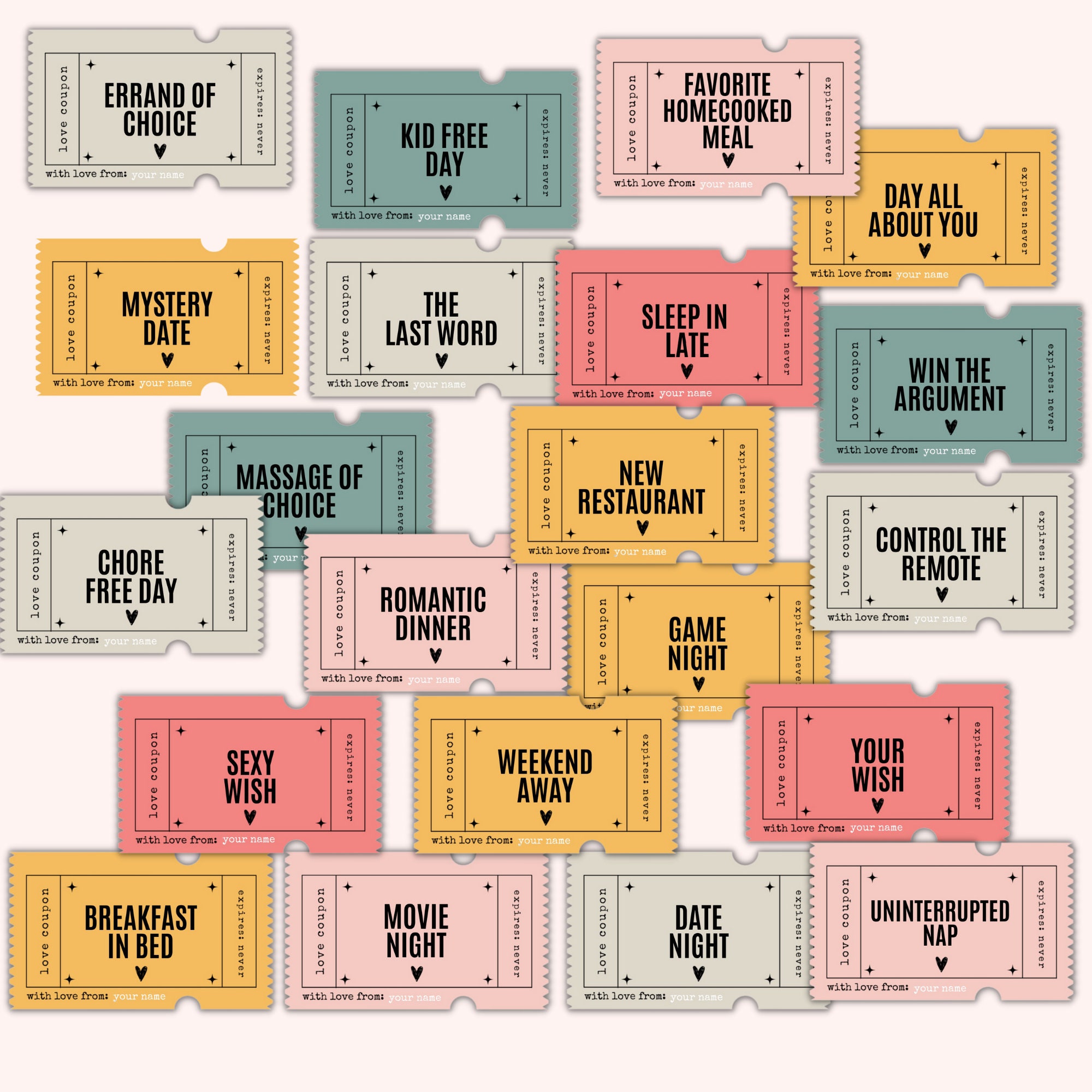 Love Coupons for Him Love Coupons for Her Printable - Etsy
