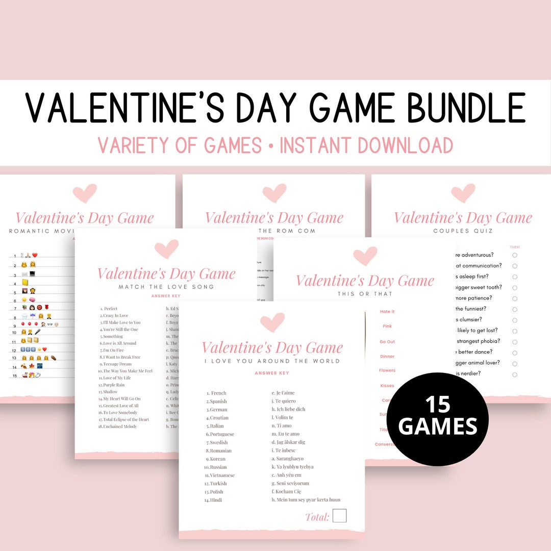 Valentines Day Printable Games, Valentine's Day Game Bundle, Valentines