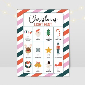 Christmas Scavenger Hunt, Printable Christmas Lights Scavenger Hunt Game for kids, Holiday Scavenger Hunt Activity, Christmas Party Game