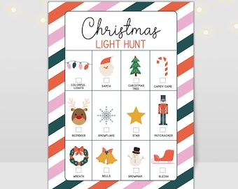 Caça ao tesouro de Natal, jogo de caça ao tesouro de luzes de Natal para crianças, atividade de caça ao tesouro de férias, jogo de festa de Natal