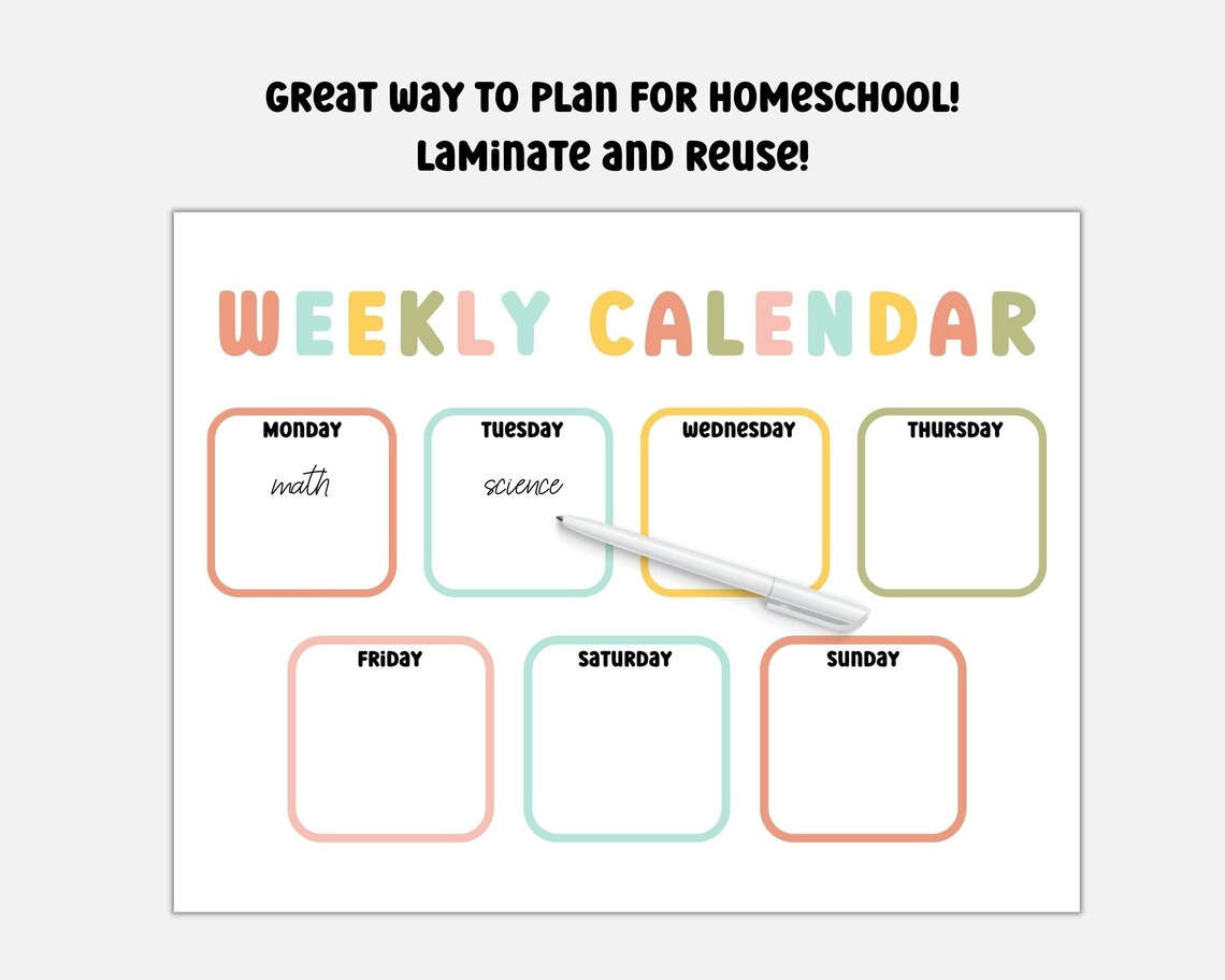 Weekly Calendar for Kids Preschool Printable Printable | Etsy