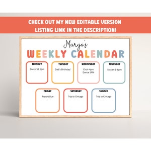 Weekly Calendar for Kids Preschool Printable Printable - Etsy