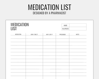 Medication List and Medication Log. Medication Tracker. Medication Organizer. Medication Chart. Supplement Tracker. Pill Tracker