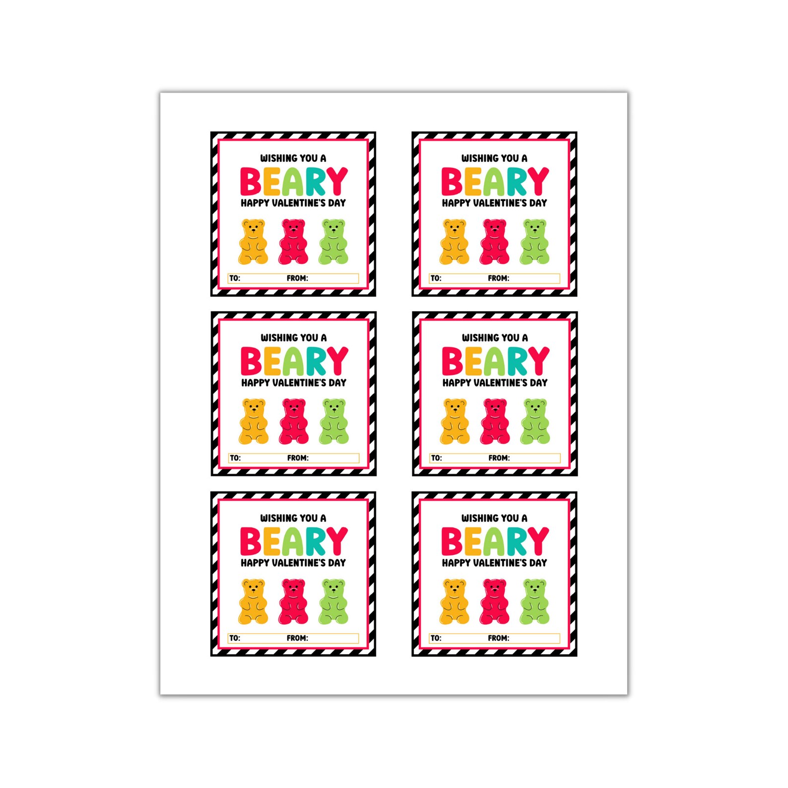 Printable Valentines Day Cards for Kids, Valentine Tags, Gummy Bear ...