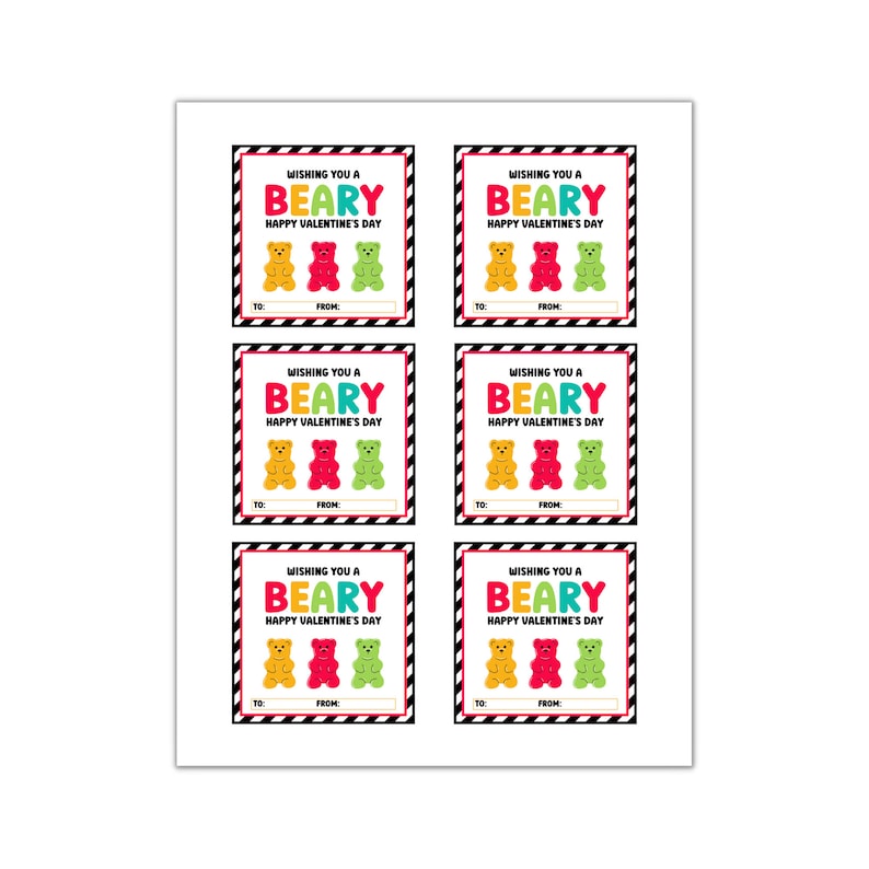 Printable Valentines Day Cards for Kids, Valentine Tags, Gummy Bear ...