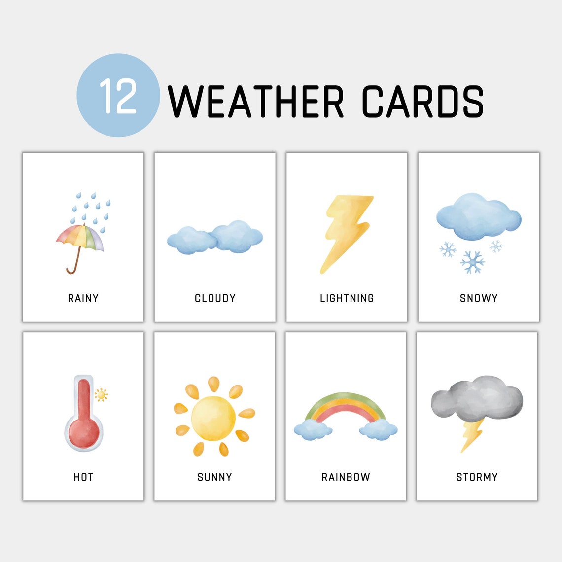Printable Weather Cards, Preschool Flashcards, Montessori Materials, Kids Printable Weather ...