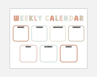 Weekly Calendar for Kids Preschool Printable Printable | Etsy