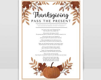 Thanksgiving Pass the Present Printable Game for Families or Office Parties