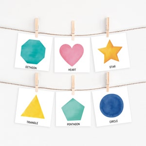 Cartes flash de formes arc-en-ciel, matériel préscolaire, imprimables Homeschool, matériaux Montessori, cartes flash géométriques