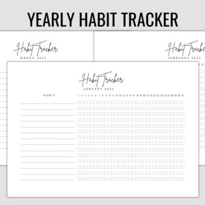 Yearly Habit Tracker Landscape, Habit Tracker Template, Routine Checklist, Habit Challenge, Instant Download, 2022 Monthly Habit Tracker