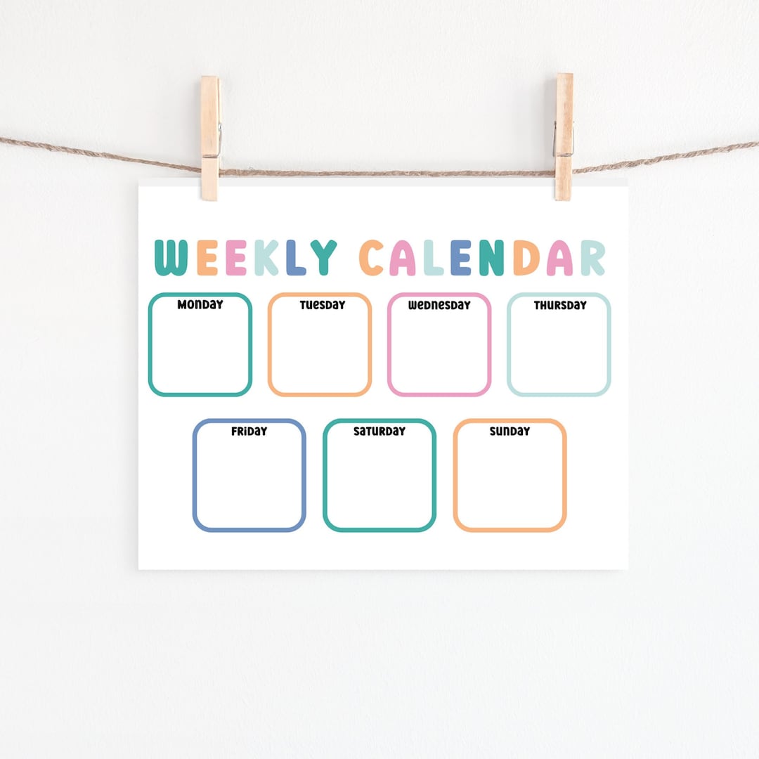Weekly Calendar for Kids, Preschool Printable, Printable Planner, Days ...