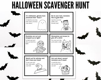 Halloween Scavenger Hunt Printable, Indoor Halloween Scavenger Hunt Clues, Halloween Scavenger Hunt for Kids Halloween Activity