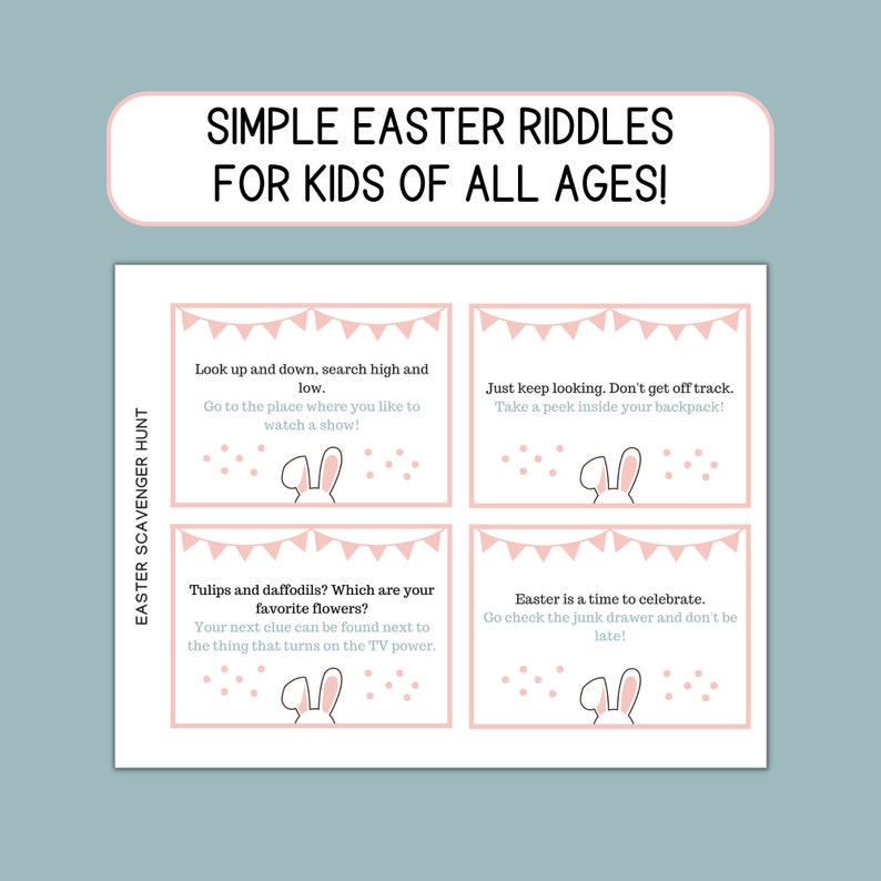 Indoor Easter Scavenger Hunt, Easter Egg Hunt Clues, Easter Treasure