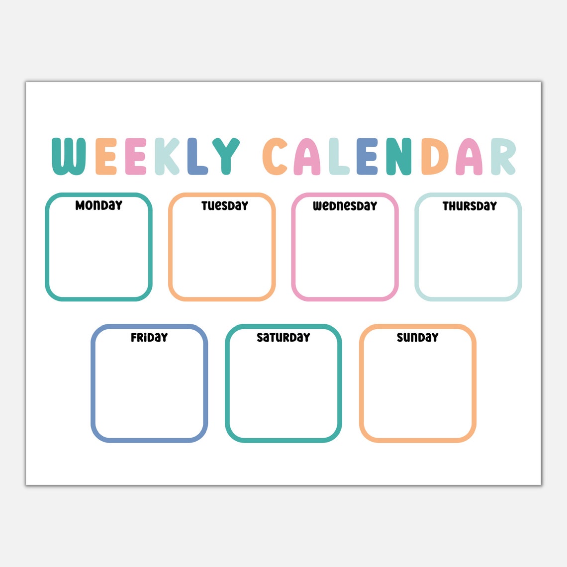 Weekly Calendar for Kids, Preschool Printable, Printable Planner, Days ...