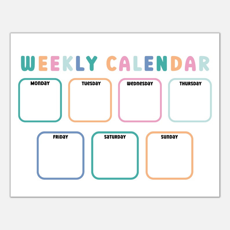 Weekly Calendar for Kids, Preschool Printable, Printable Planner, Days ...