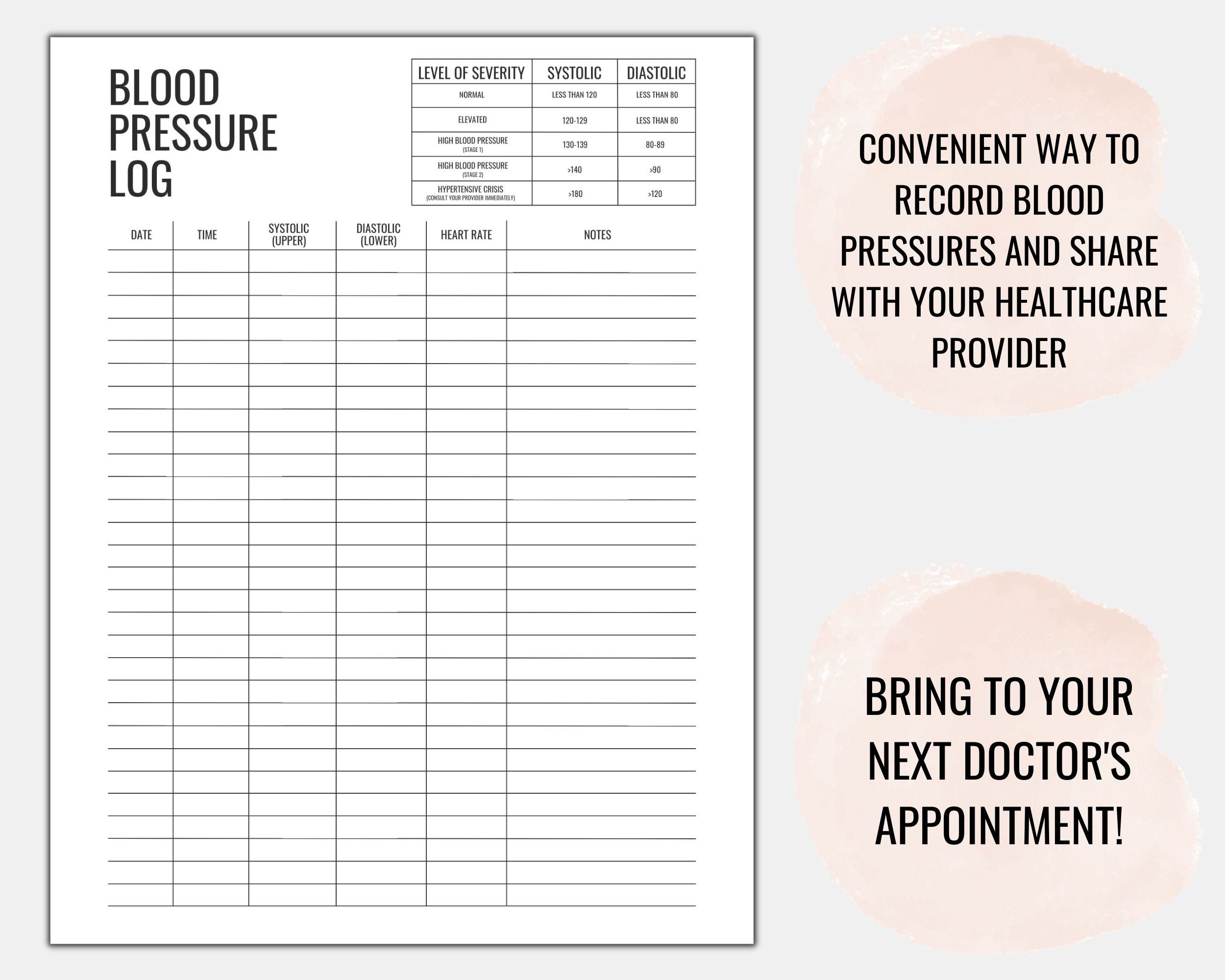 Blood Pressure Log Editable Printable, Blood Pressure Tracker, Medical Tracker, BP Tracker ...