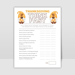 Thanksgiving Trivia Game, Think Fast Game, Thanksgiving Printable Games, Fun Friendsgiving Game, 2023 Game, Family Game, Instant Download