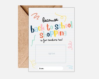 Printable Teacher Gift Card Holder, Back to School Shopping for Teachers, Appreciation Gift for Educators, School Year Start Gift