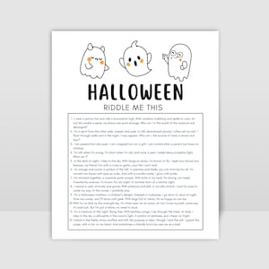 Halloween Riddle Me This, Halloween Trivia Game, Halloween Party Game, Halloween Game for Kids - Printable PDF