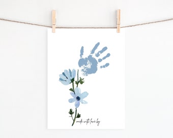 Arte de regalo con huellas de manos del Día de la Madre, arte de huellas de manos imprimible para niños, artesanía de huellas de manos de flores, artesanía de huellas de manos preescolares imprimible