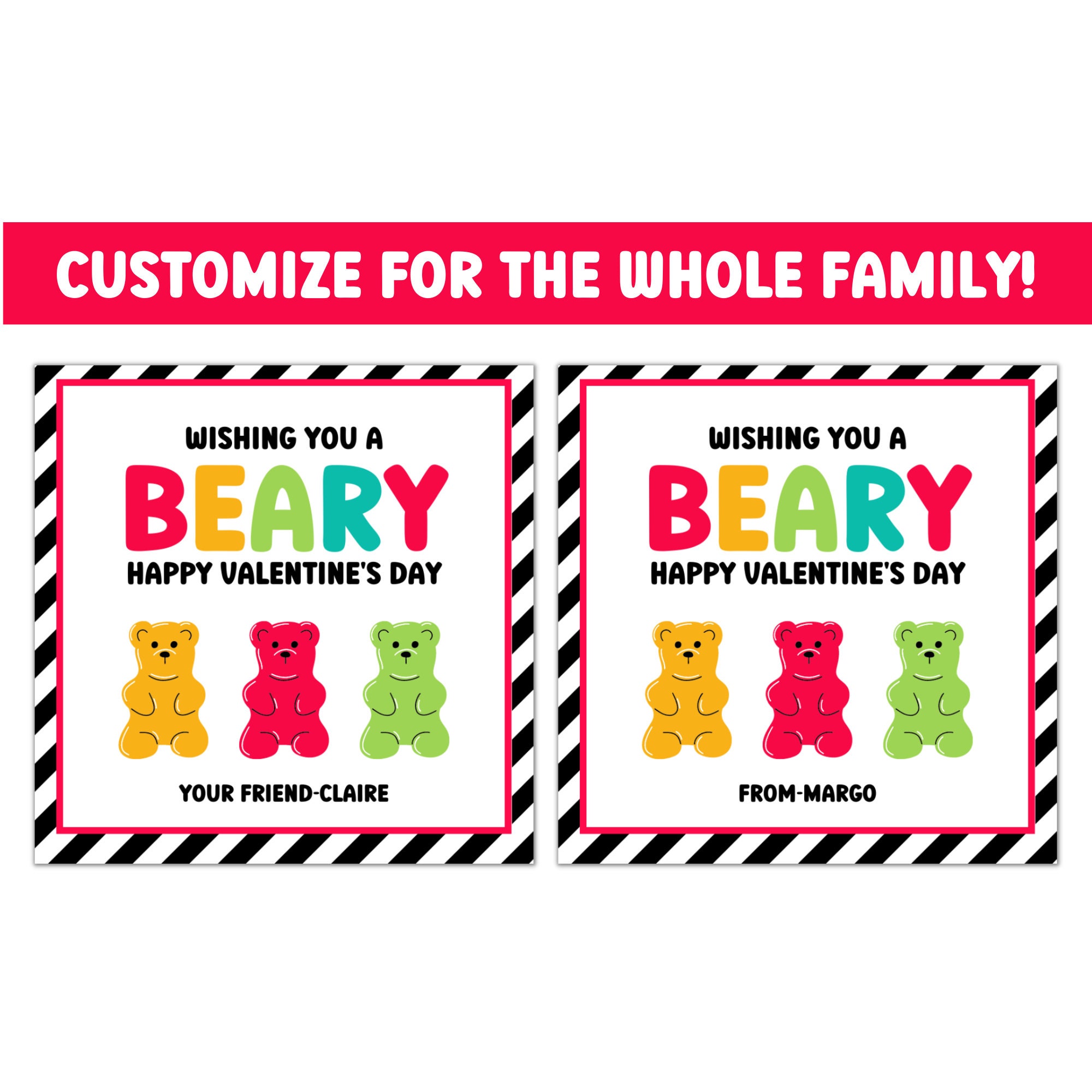 Printable Valentines Day Cards for Kids, Valentine Tags, Gummy Bear ...