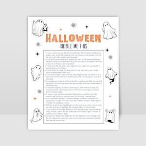 Halloween Riddle Me This, Halloween Trivia Game, Halloween Party Game, Halloween Game for Kids - Printable PDF
