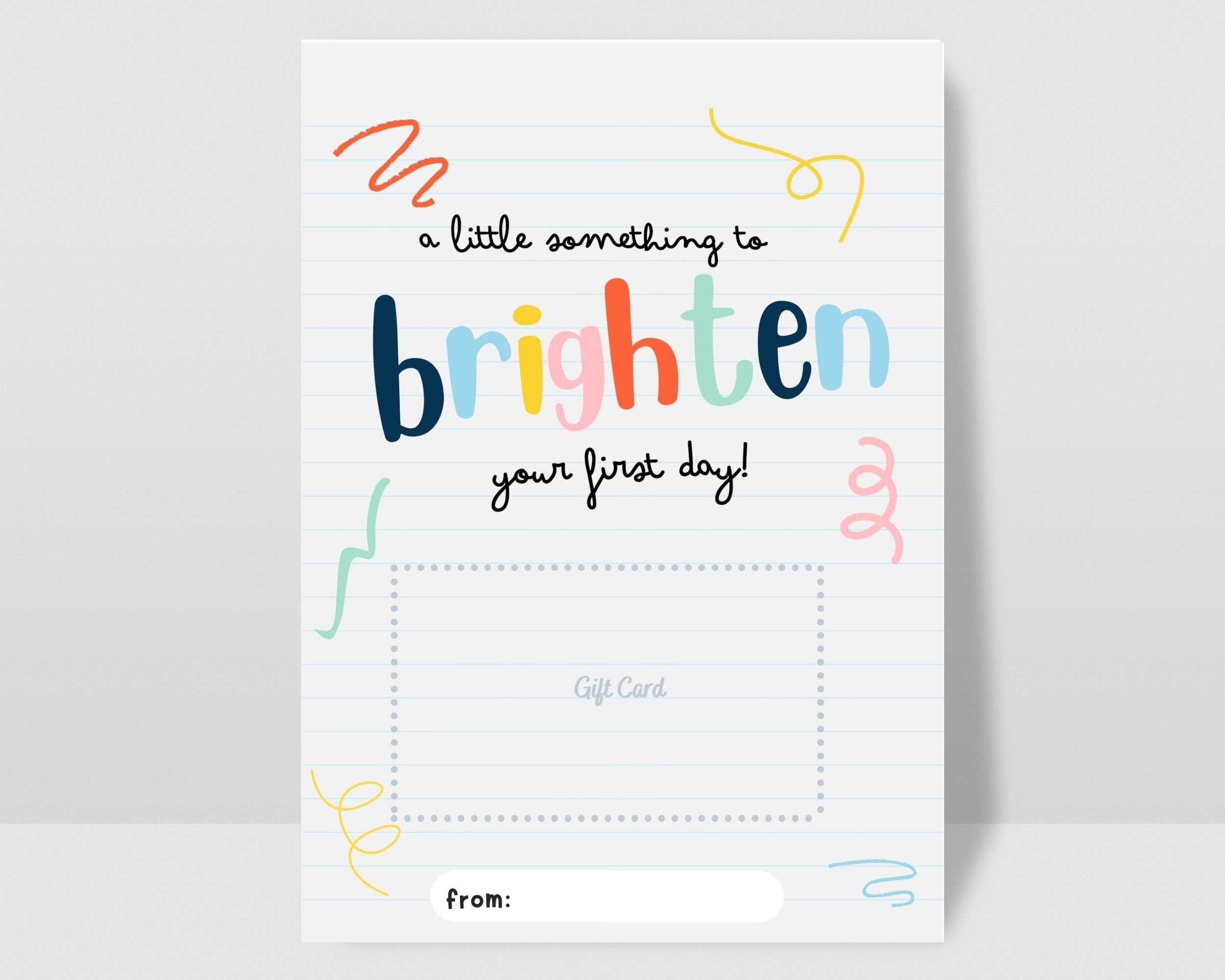 Back to School Printable Gift Card Holder, First Day of School Teacher ...