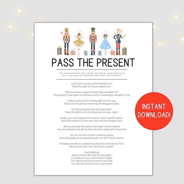 Pass the Gift Game Poem, Pass the Present Game, Pass the Parcel Game, Christmas Party Game, Christmas Group Game Printable, Instant Download