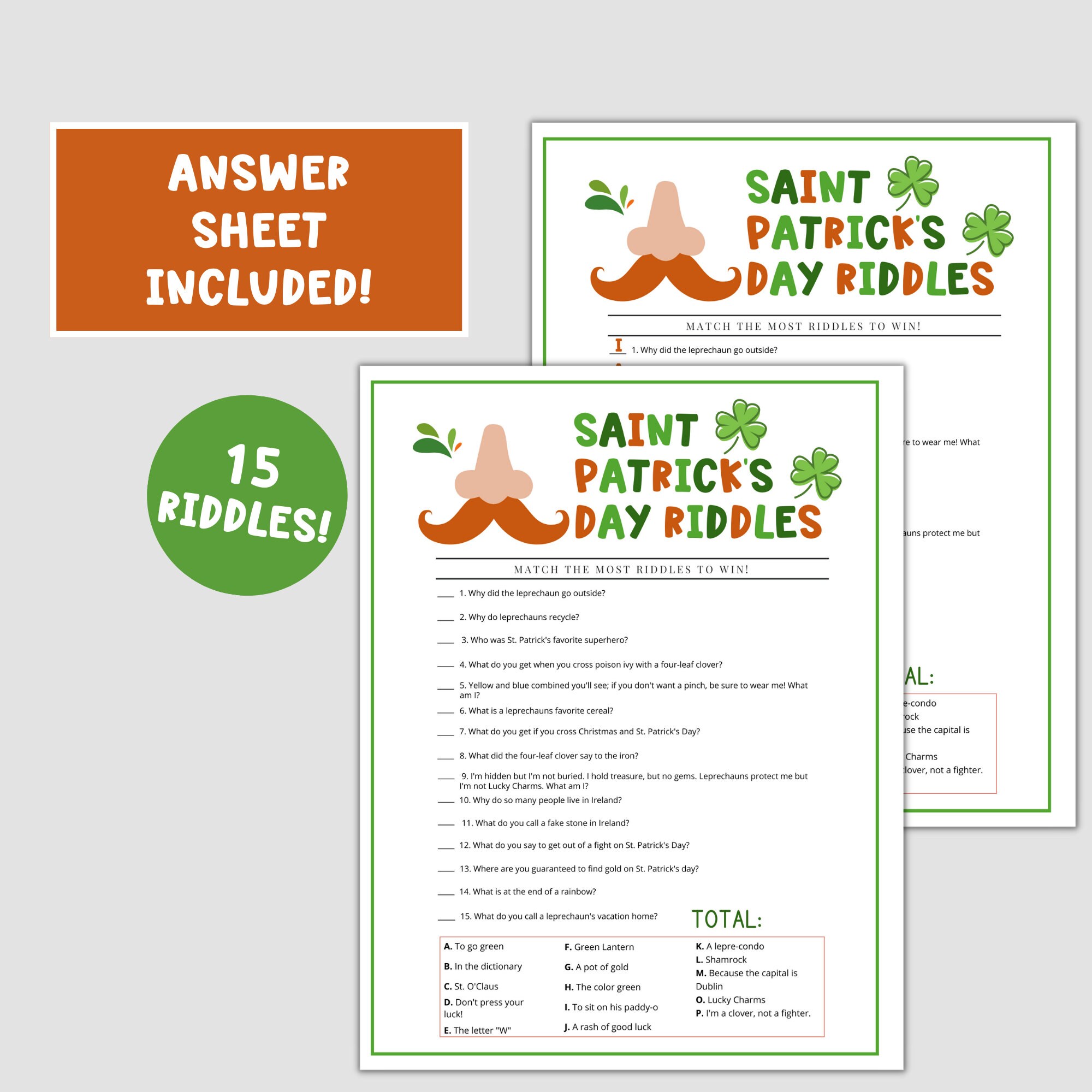 St Patrick's Day Riddle Game for Kids, Printable St Paddy's Day Party ...