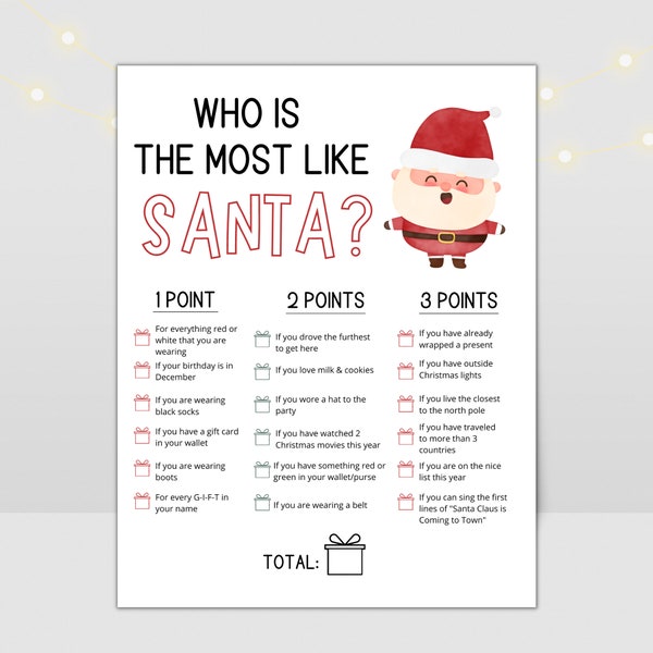 Christmas 2022 Printable Game, Who Is the Most Like Santa, Christmas Games Printable, Winter Holiday Game Great for Office Party