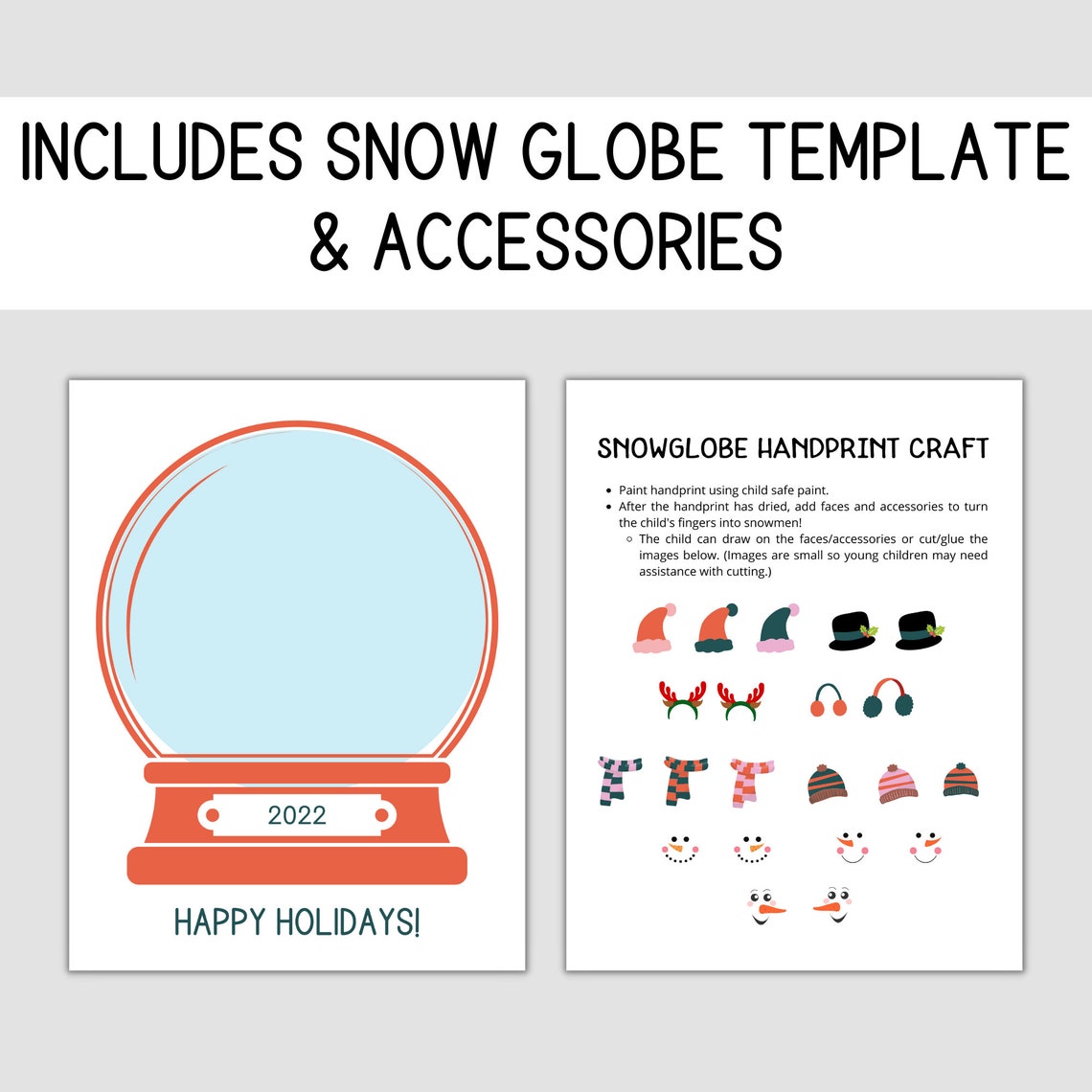 Printable Christmas Handprint Craft Kit, Printable Handprint Art for