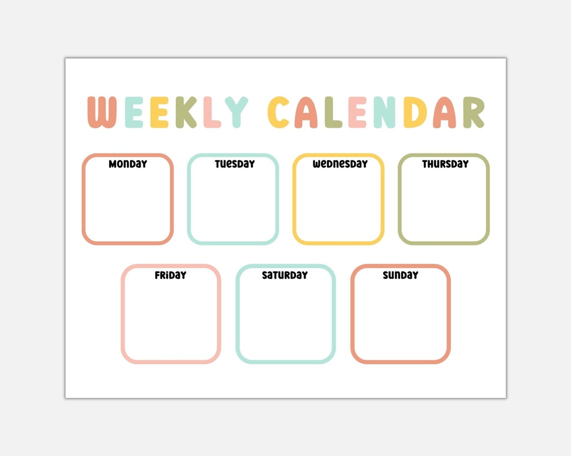 Weekly Calendar for Kids Preschool Printable Printable | Etsy