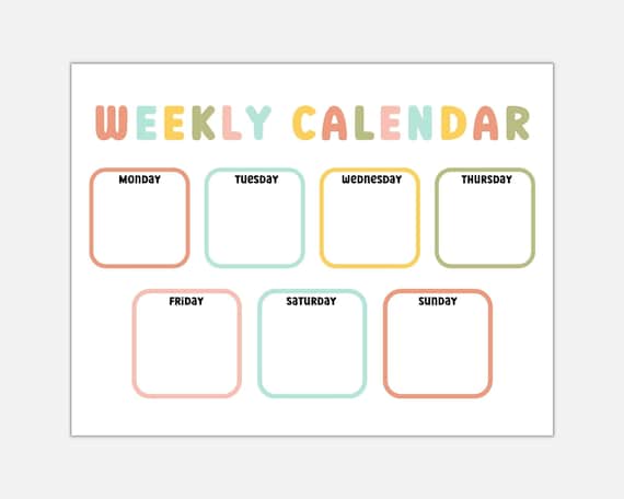 Weekly Calendar for Kids Preschool Printable Printable | Etsy